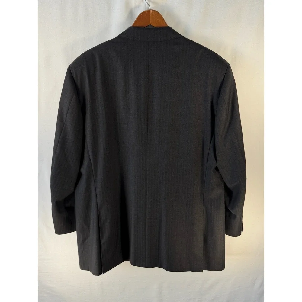 Canali Mens Pinstripe Blazer Charcoal Grey Pure Wool Water Resistant 56R Italy